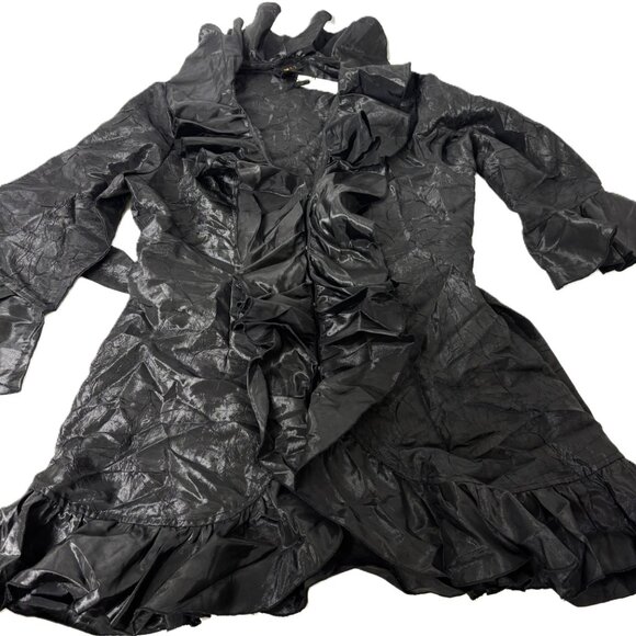 Jerry T Black Crinkle Long Jacket Coat Size Large - NWT - Picture 6 of 16